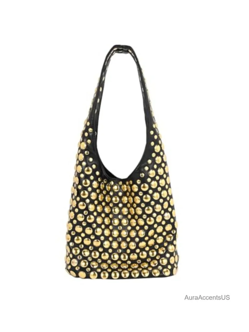 Studded Hobo Bag Faux Leather Rivets Bucket Purse Y2K Punk Shoulder Bag
